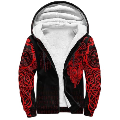 Men's Viking Padded Hoodie, 3D Printing Unisex Large Size Jacket Sweatshirt Jacket