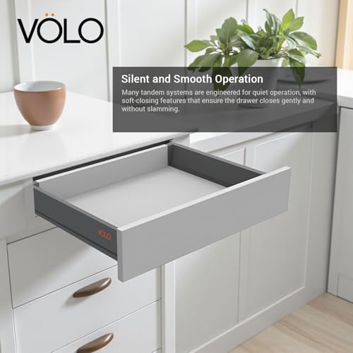 Image of VOLO Soft Close Tandem Drawer Slide System for Modular Kitchen - Double Gallery Metal Side Panels, Innotech Type, 50Kg Load Capacity | 1 Set | Grey, 4 Inch X 500MM /20 inch