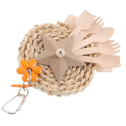 MUELODSIC ?? 小型中型鳥用 吊り下げ式 フォークスプーン付き かじり木 歯