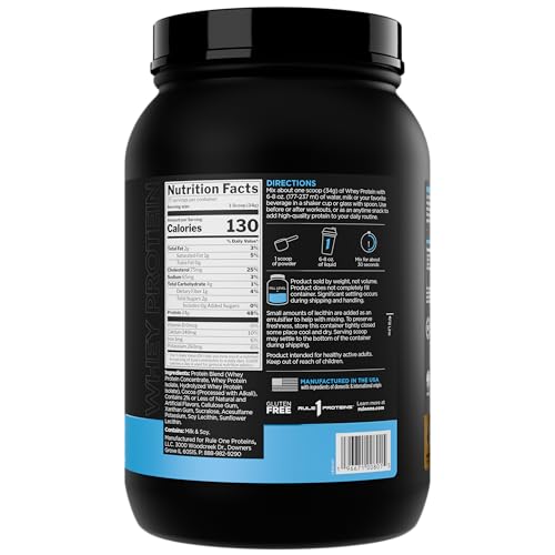 Image of Rule 1 R1 Whey Blend, Cafe Mocha - 1.99 lbs Powder - 24g Whey Concentrates, Isolates & Hydrolysates with Naturally Occurring EAAs & BCAAs - 27 Servings 918G