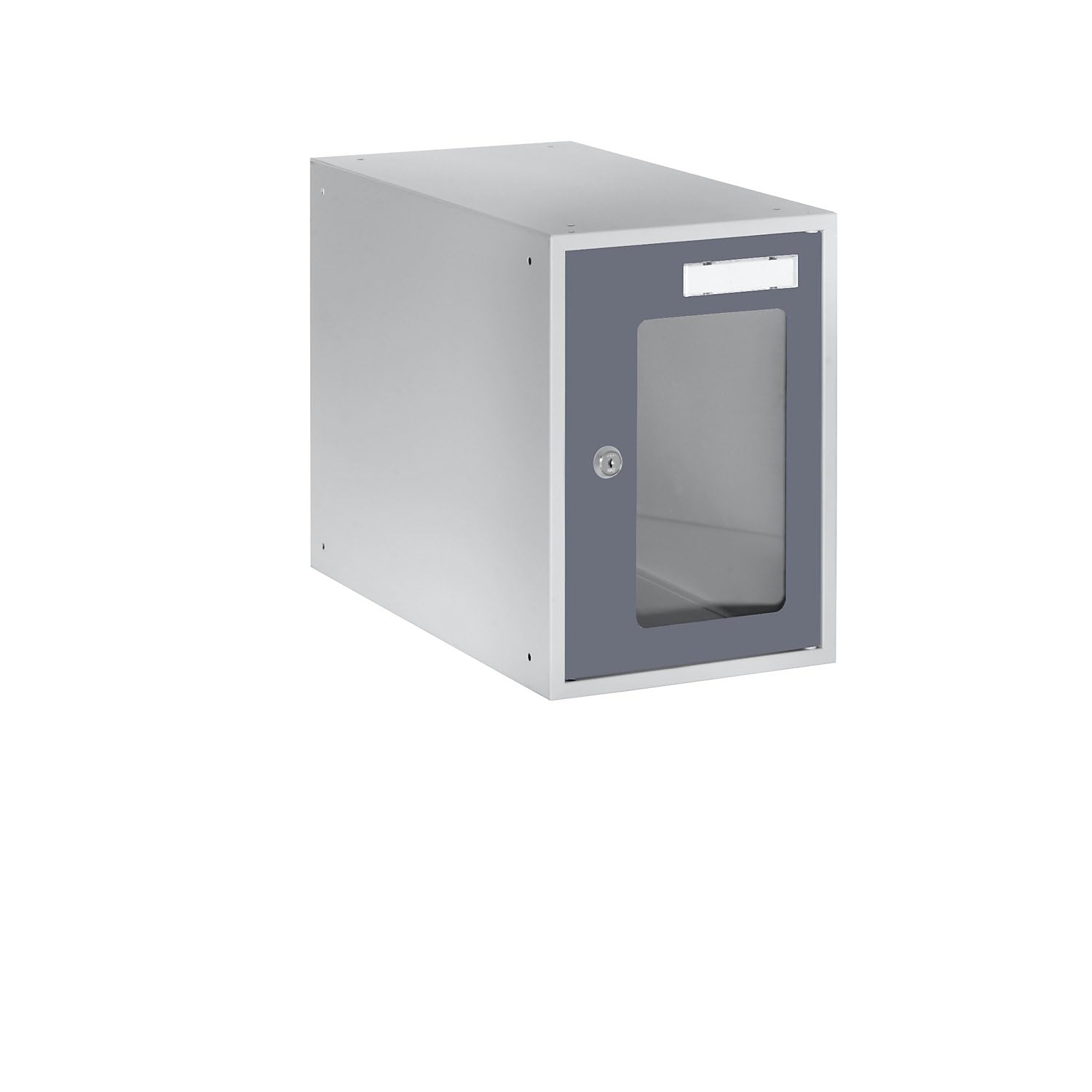 QUIPO | Armadietto con serratura | alt x largh x prof 350 x 250 x 450 mm | anta con finestrella | grigio chiaro/grigio basalto