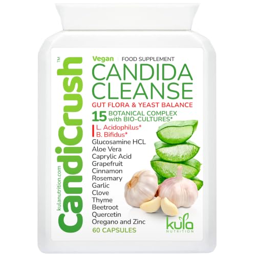 CandiCrush - Candida Cleanse Complex - Herbal Thrush Tablets - Natural Candida Treatment for Women and Men with Probiotic Live Friendly Bacteria for Yeast Infection - 60 Vegan Capsules
