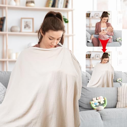 Cozary Stilltuch für Unterwegs, Stillschürze, 76 x 110 cm, Weicher und Atmungsaktiver Stillschal, Baumwolle, Nursing Cover for Breastfeeding Mit Rückenverstellgurt, Verstellbarer Riemen
