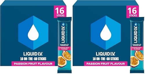 Liquid I.V. Hydration Multiplier Electrolyte Powder Mix, Passion Fruit Flavour, Electrolytes with 7 Vitamins & Minerals for Fast Hydration & Energy, Vegan and Gluten Free, 16 Sachet Sticks (Pack of 2) option