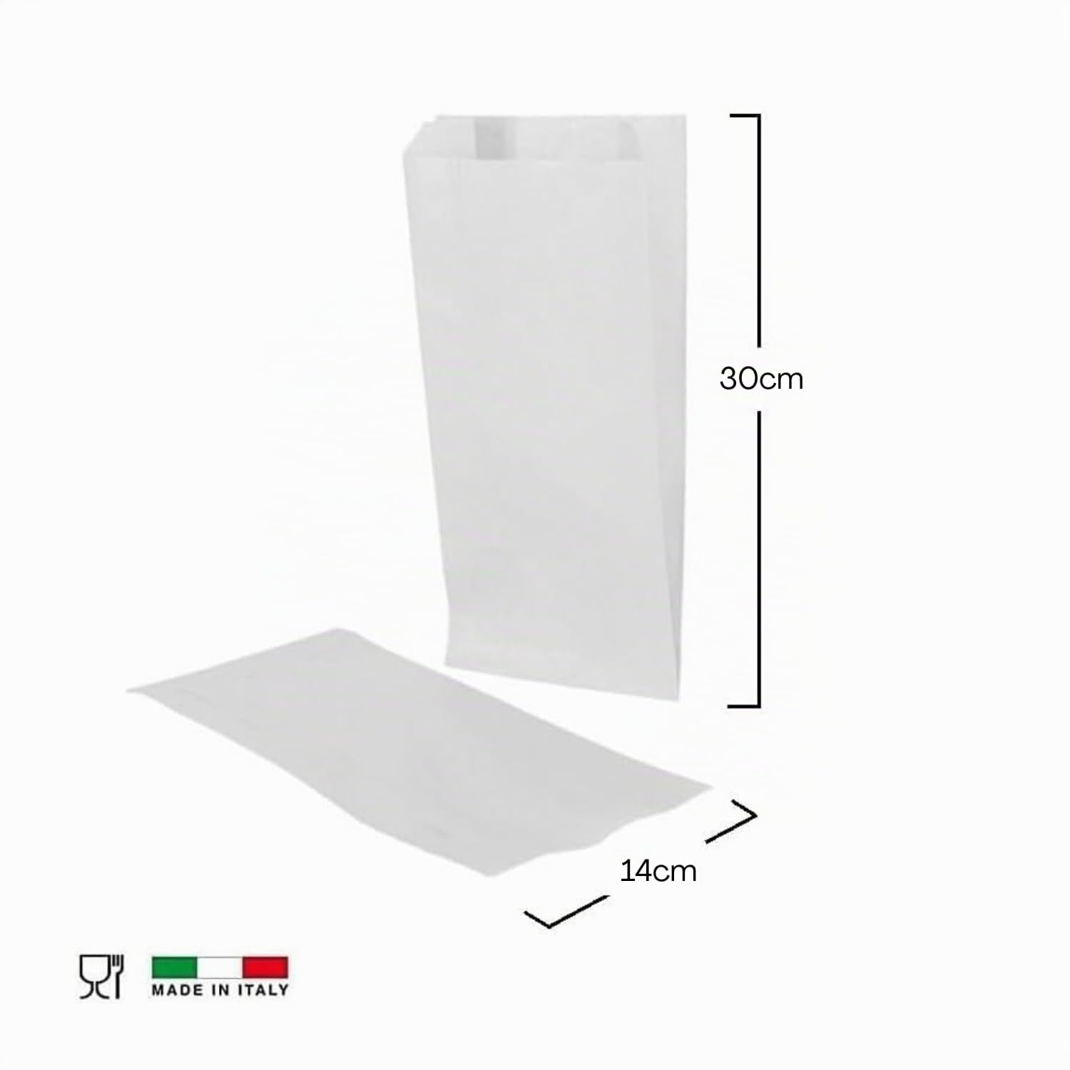 Palucart 1000 Sacchetti di Carta per Alimenti colore Bianco, misura 14x30 cm, Buste in carta Kraft per Trasporto di Cibi e Oggetti - M