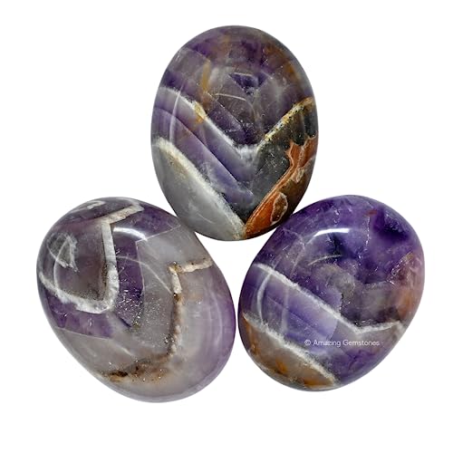 Image of Amazing Gemstone Amethyst Chevron Crystals and Healing Stones - Large Palm Stone Crystals Piedra - Crystal for Good Luck, Positive Energy, Meditation - Unique Stocking Stuffers, Gifts for Women, Men