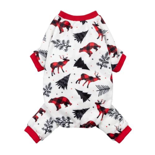 Fitwarm Reindeer Dog Christmas Pajamas, Winter Doggy Clothes for Small Dogs Boy Girl, Fleece Dog Onesie with Feet, Holiday Pet Outfit, Black, White, Red, XXL