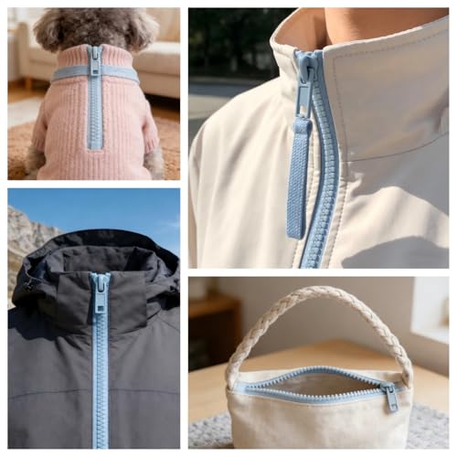 Image of MebuZip 2PCS #5 16 Inch Separating Jacket Zippers Resin Zipper Molded Plastic Zippers Bulk for Sewing Coat Jackets Clothes (Light Blue)