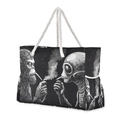 Beach Bag Alien Sasquatch Fun for Women Large Beach Tote Bag with Zipper for Travel Vacation2