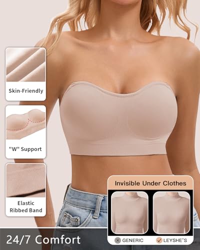 Image of Strapless Bra for Women Bandeau Bras Seamless Wireless Padded Tube Top T Shirt Bra