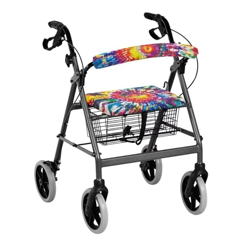 Image of Tie-Dye Rollator Walker Seat and Backrest Covers Universal Walkers Seat Covers Soft Rollator Accessories for Seniors Women Men
