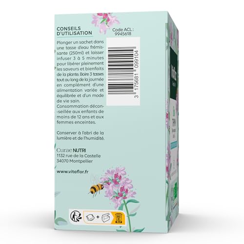 TISANES THYM | Pack 2X20 Sachets | Mal de gorge ? Coup de froid ? Procure un effet apaisant et agréable sur la gorge irritée le pharynx et les cordes vocales | VITAFLOR – vue 5