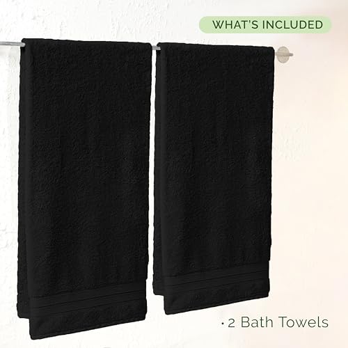 Image of Elegant Comfort Three Line Popcorn Towel Set for Bathroom 27 x 54 inches, Premium Hotel Quality 2-Pack Bath Towels, 100% Turkish Cotton, Soft and Durable, Quick Dry and Highly Absorbent, Black