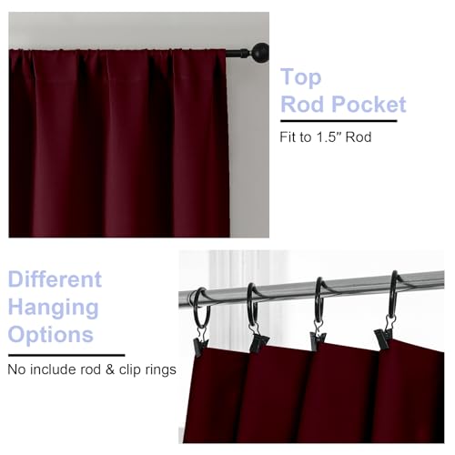 Simplebrand Ava Burgundy Blackout Curtains for Bedroom 96 Inches Long 2 Panels, Solid Thermal Insulated, Energy Saving Nursery Window Treatment Curtains Blackout Drapes, W40 x L96 Inch, Burgundy