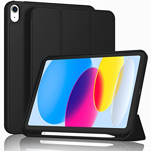 Image of ToaPoia Case for iPad (A16) 11 Inch 2025 /iPad 10th Generation 10.9 Inch 2022, Slim Trifold Stand Protective Cover with Pencil Holder and Soft TPU Back,Support Auto Sleep /Wake (Black)