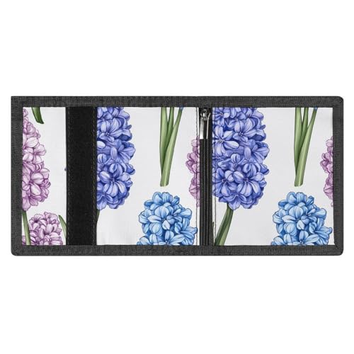 Blue Purple Hyacinths Flowers Trifold Wallets for Men Women Ultra Thin Card Holder Purse with Zip Coin Pocket4