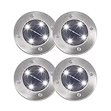 Solar Ground Lights PATHONOR 4 LED 4 Pack White Ray Pathway Landscape Flood Light Outdoor Water Resistant Dark Sensing Auto On/Off Lawn Garden Patio Yard Driveway Walkway Pool Area