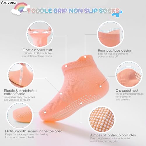 image for Aroveea Baby Toddler Socks Grip Non Slip Boys Girls Cotton 12 Pack for