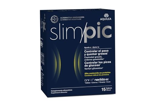 AQUILEA | Slimpic | 15 sobres (Limón) | Complemento alimenticio | Contribuye a Control Peso corporal y a la Reducción de Grasa | Cóleo y Cromo | Alto contenido en proteínas | Péptidos de colágeno