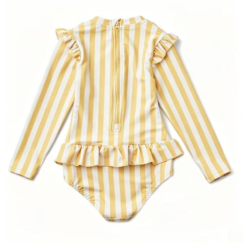 Image of Girls One Piece Swimsuits Zipper Rash Guard Long Sleeve Bathing Suit with Ruffle Hem UPF50+