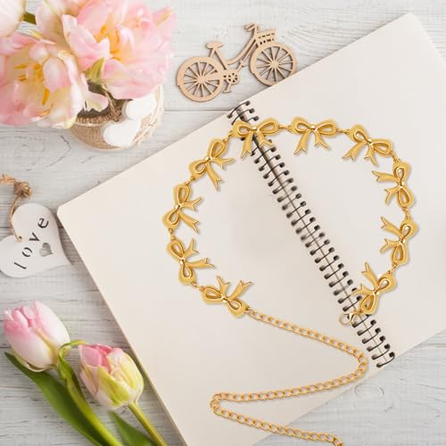 Gold Bow Chain Belt Decorations Gold Chain Belt, Gold Belt Decor Cute Bow Gold Belts Supplies for Women, Chain Belts for Women Fashion, Gold Chain Belt Woman Suitable for All Kinds of Clothing3