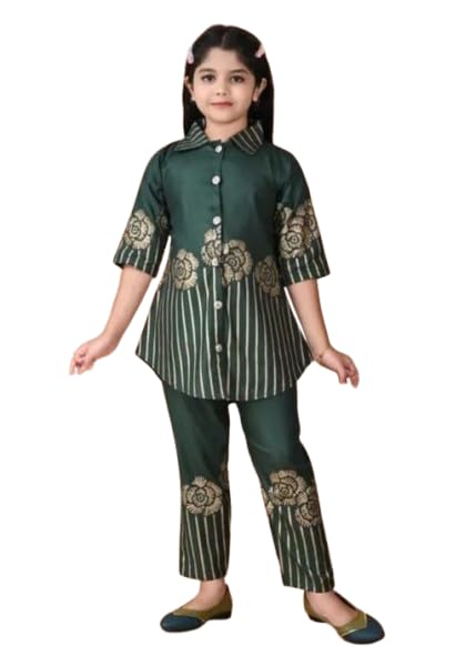 Kids Girls Rayon Ethenic Printed Top & Bottom Dress