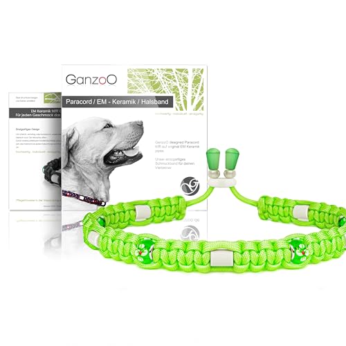 Ganzoo Collier decoratif pour Chien Paracord 550, Design Perles et EM Pipes ceramique, Coloris Apfelgrun Blume, Taille M 43-51 cm, Ajustement Precis avec...
