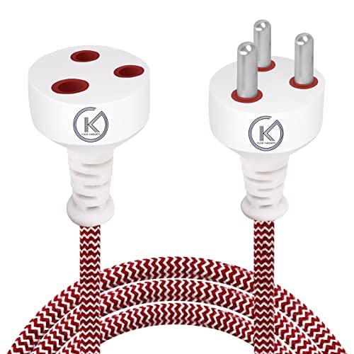 klick Gadgets 3-Pin Cotton Threaded | Expandable Electric Extension 3.5 Mt Wire Perfect Multipurpose | Home Decor | Office | Festival Decorations | Red Colour | Pack of 1