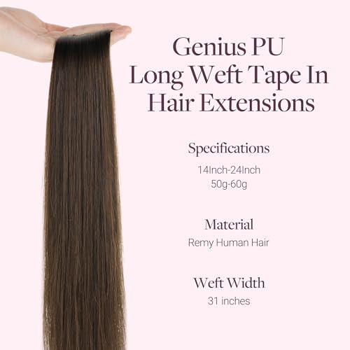 Image of GOO GOO Tape In Weft Hair Extensions, Invisible Genius Weft Home DIY | 14 inch 50g #4A Chocolate Brown, Real Human Hair, Install Quickly, Breathable