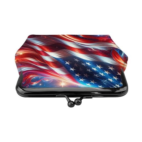 Pu Leather Buckle Coin Purse American-Flag-Stars-Flames Girls Kiss-Lock Change Purse Wallets2