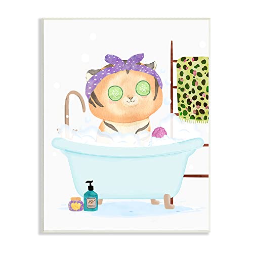 Image of 'Children's Tiger Bubble Bath Cute Safari'| Wall Plaque Art | Stupell Industries | 13 x 19 Inches, Easy to Hang and Sturdy, Made in USA, by Erica Billups
