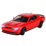 YMHAT Toy Cars 1/32 Dodge Challenger Die Cast Metal Toy Cars Hellcat Toy Car with Sound and Light Pull Back Hellcat Car for 3+ Year Old Boys and Kids