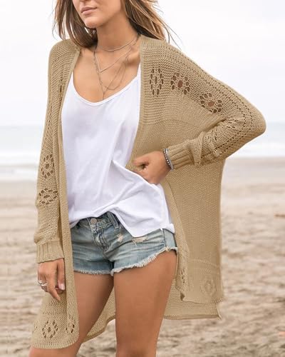 Image of Misassy Womens Open Front Knit Sheer Cardigans Summer Boho Lightweight Long Sleeve Kimono Long Sweater