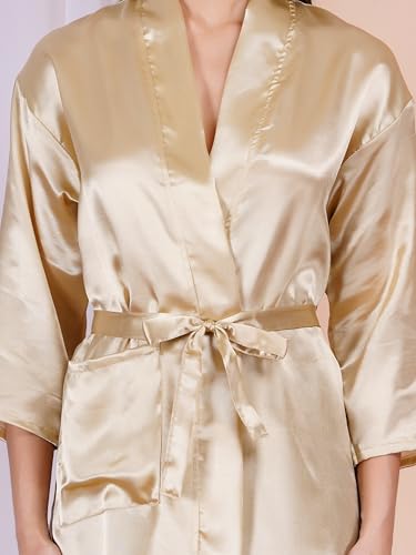 Image of Premium Satin Fullsleeve Bathrobe Solid Print Lightweight & Comfortable Loungewear Robe
