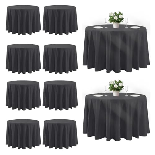 Cuckan 120 Inch Round Tablecloth, 10 Pack Black Stain Resistant and Wrinkle-Free Polyester Table Cover for Wedding, Banquet, Party, Restaurant