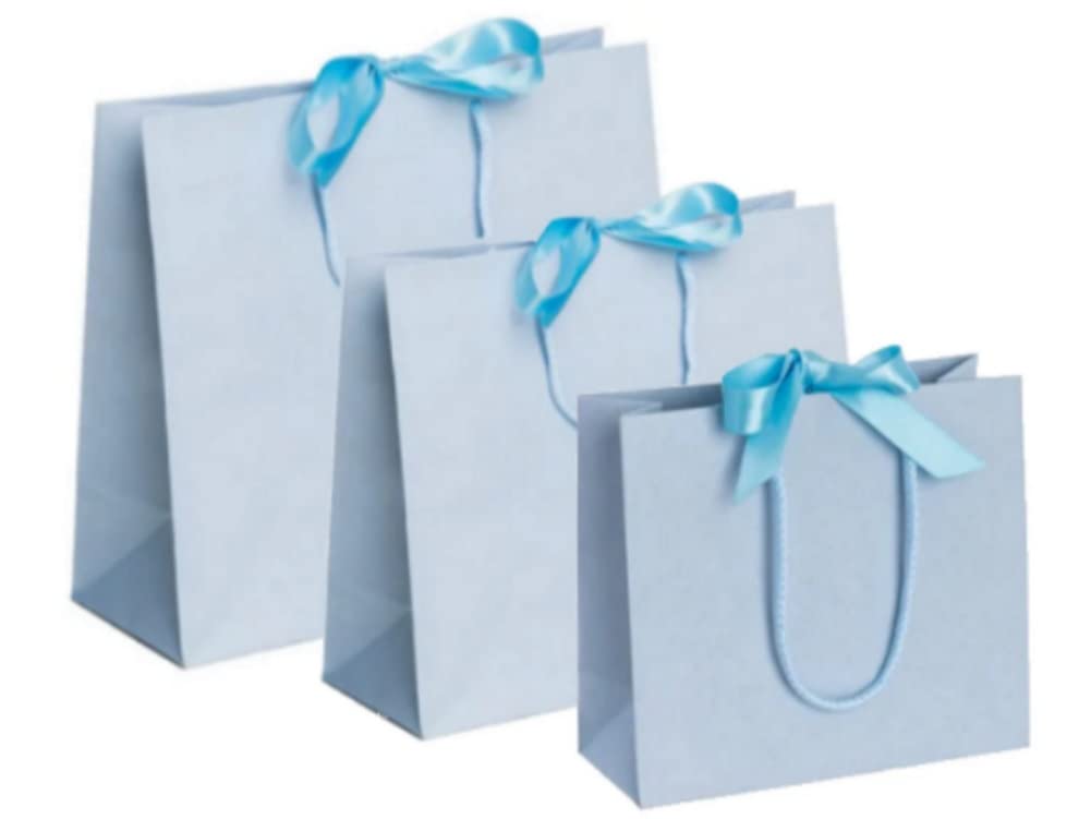 Light Blue Boutique Luxury Shop Gift Bags Events Bag With Ribbon Tie - 3 SIZES (Light Blue Bags Medium, 15 Bags)