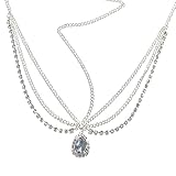 BSLVWG Rhinestone cadena de la cabeza en capas tocado de novia de plata diadema de cristal Pieza de pelo Festival de accesorios para el cabello para mujeres, niñas, novia y dama de honor