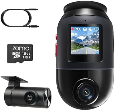 70mai Dash Cam 4K Omni Front and Rear 128GB & EC01 Rear Camera Extension Cord