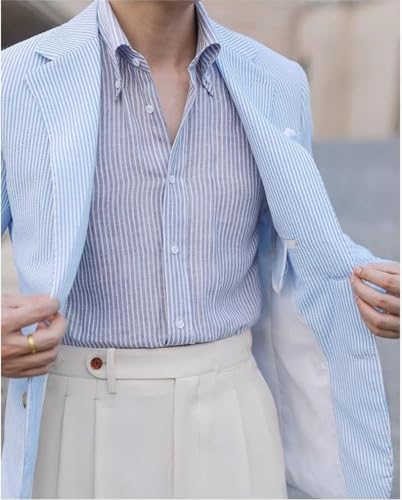 Mens Blazer Casual Seersucker Sport Coat Two Button Lightweight Suit Blazer Jackets UOU882