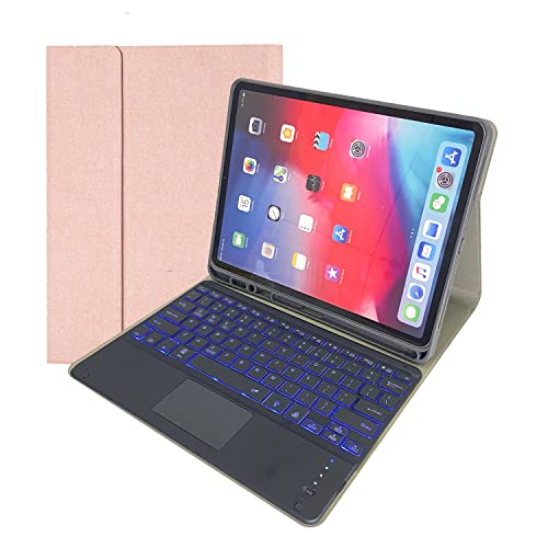 TianTaキーボードケースiPad Pro 12.9 2017用、タッチパッド付き7色バックライト取り外し可能なワイヤレスBluetoothペンシルホルダースマートPUレザー磁気カバーiPad Pro 12.9 2015 12.9インチ用 - ローズゴー