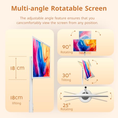 Image of 32-Inch Portable TV with Incell Touch Screen, 1080P Rolling Smart TV, 8G RAM+128G Storage, Android OS, Built-in Battery, Full Swivel Rotation, Remote Control, Ideal for Trade Show, Brainstorm Meeting