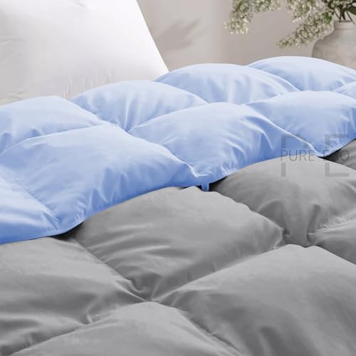 Image of 600 Gsm Heavy Winter Blanket For Double Bed Size (90 inchX100 inch) - 600 GSM Heavy Winter Comforter /Rajai /Duvet /Blanket Microfiber Super Soft Fluffy For Winter Double Bed - Sky Blue /Silver Grey Color