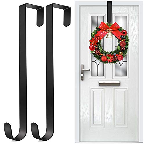 Colgador de Corona para decoración de Puerta de Navidad, Paquete de 2 Perchas de Metal Negro 38 cm...