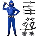 Spooktacular Creations Halloween Ninja Costume, Blue Ninja Outfit Set for Kids, Halloween Costumes with Accessories for Boys Dress Up and Role Play Party (Small, 5-7 yrs)