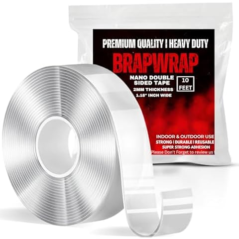Double Sided Tape Heavy Duty, (10FT, 1.18” inch Width x 2MM Thickness) Removable Adhesive Transparent Nano Tape, Clear Mounting Tape, Sticky Heavy Duty Tape for Carpet Photo Frame Poster Décor Cover