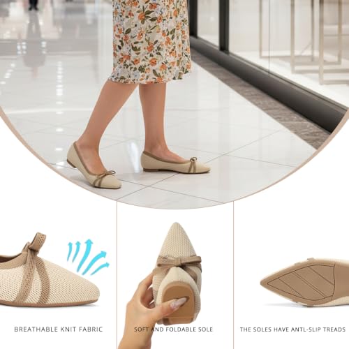 Image of Flats for Women Pointed Toe Knit Foldable Ballet Flat Shoes