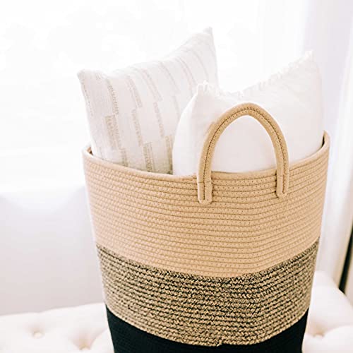 Image of OrganiHaus Tall Cotton Rope Laundry Basket & Hamper, Blanket Storage 52L | 3-Toned Brown - Tall Cotton Rope Hamper, 52L