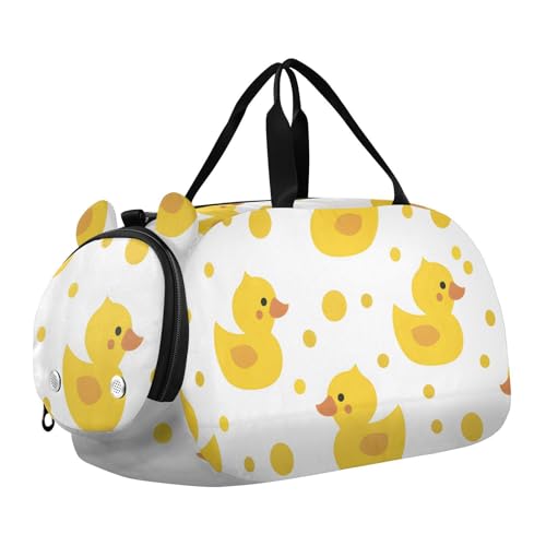 Duffle Bag Kids Gym Bag with Shoes Compartment & Wet Separation Overnight Travel Duffel Bag Cute Yellow Duck for Girl Boy