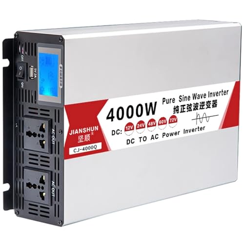 Inversor de Corriente de Onda Sinusoidal Pura Convertidor 4000W/5000W/6000W/8000W Convertidor DC 12V a AC 220V 230V with LCD Screen & 2 Sockets and 1 USB Ports for Truck Car(48v to 220v,4000W)