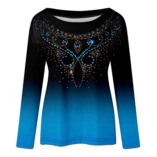 Crewneck Shirts for Women Summer Fall Gradient Floral Graphic Loose Fit Long Tops Blouses Shirts Women 2024 Trendy3